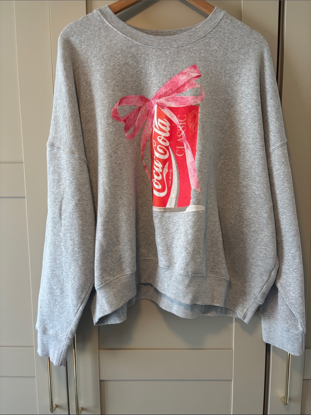 Coca Cola Grey Crewneck Sweatshirt with Pink Can Graphic